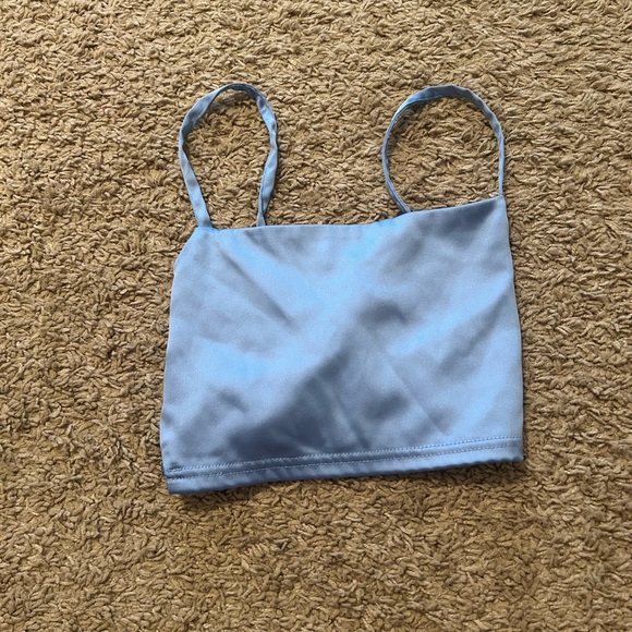 Tiger Mist Sky Blue Satin Tie Top - Picture 1 of 3